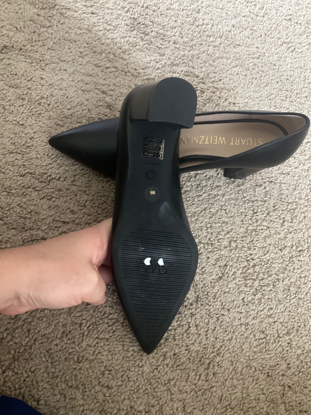 Stuart Weitzman Stuart Leather Block-Heel Pumps - Picture 8 of 9